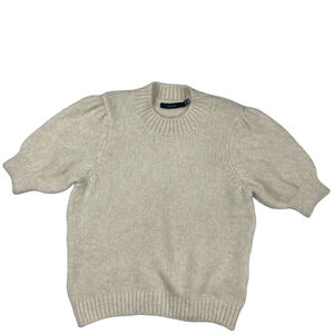 VERO MODA Sweater Women's XL Ivory Marled Knit Puff Sleeves High Neck Pullover